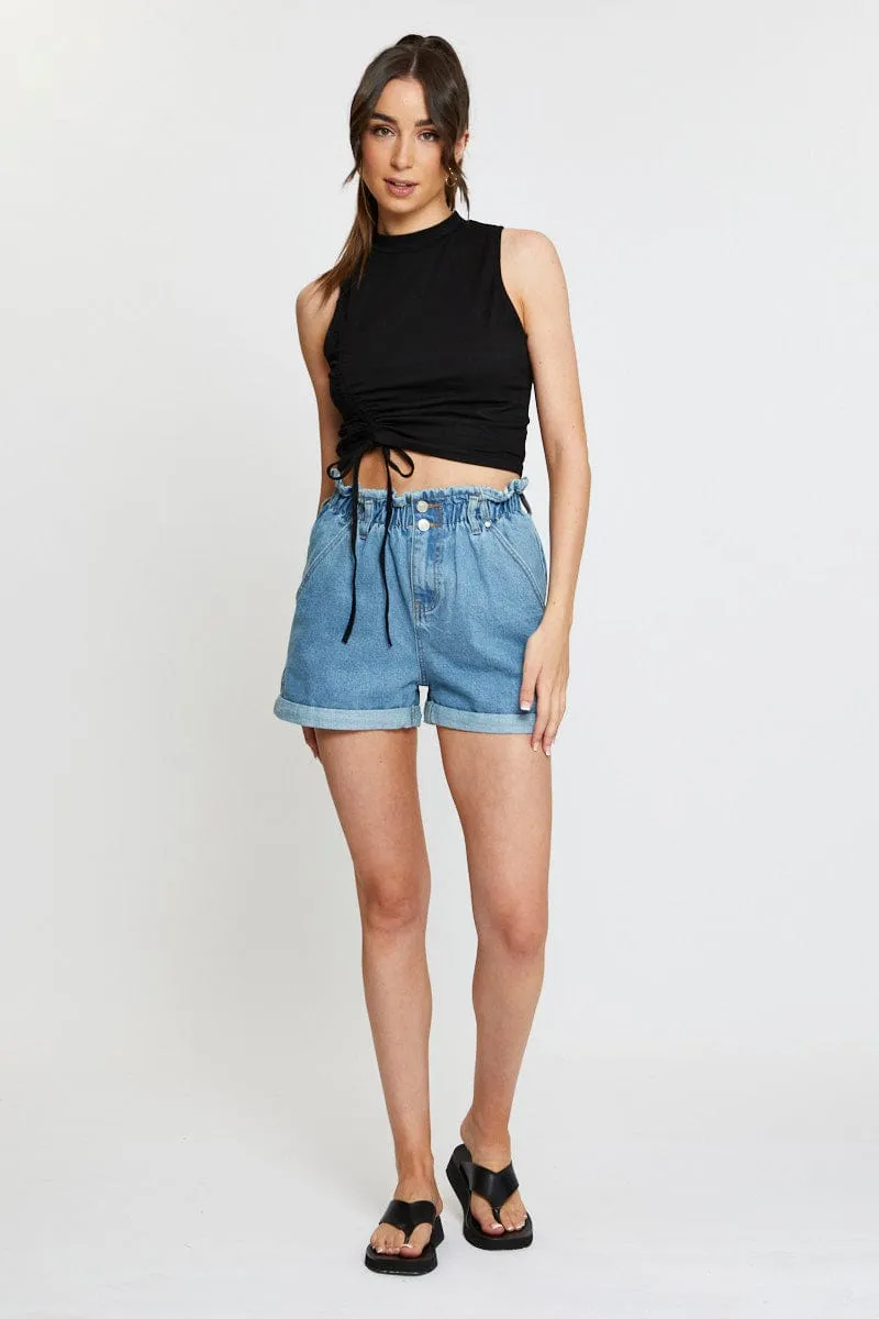 Black Crop Top Side Drawstring