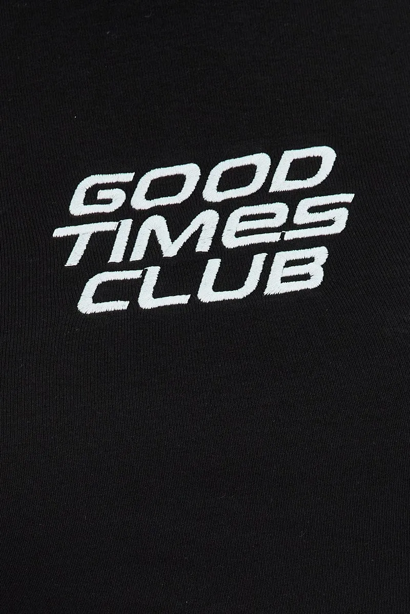 Black Graphic Tee Short sleeve Long Line