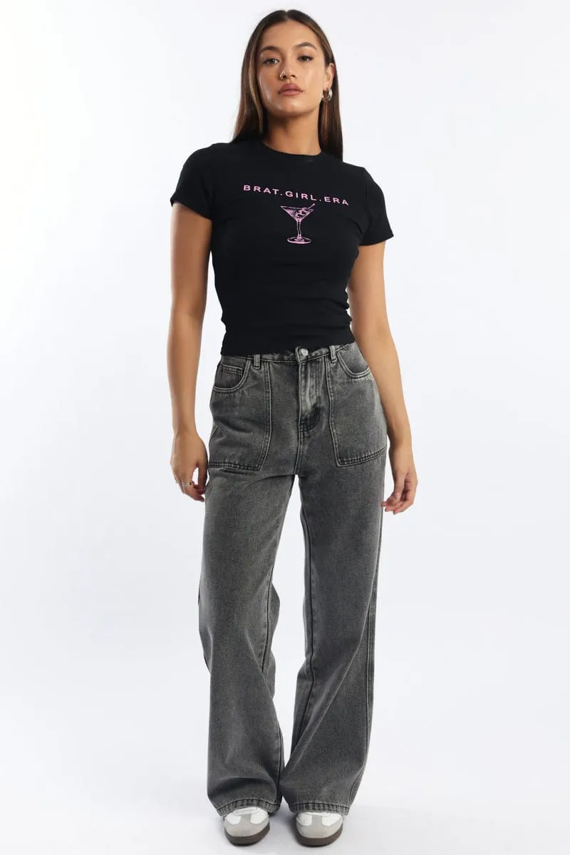 Black Graphic Tee Short Sleeve