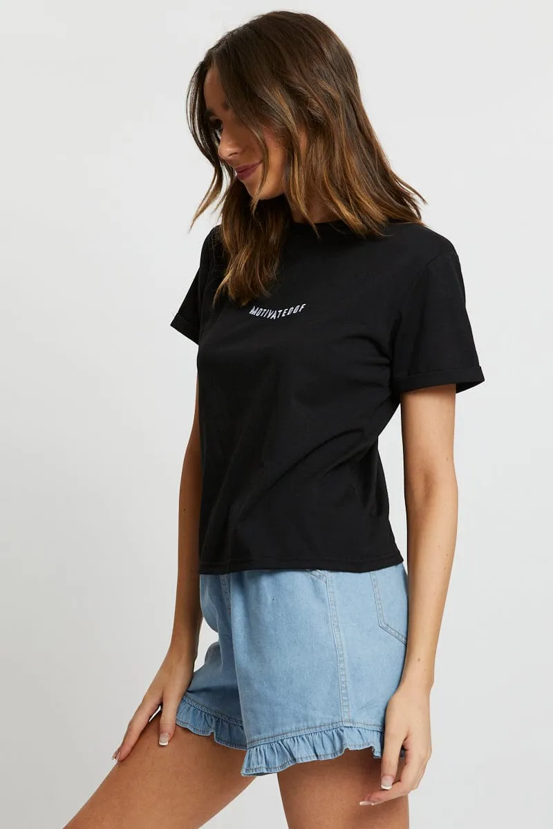 Black Motivated Short Sleeve T Shirt