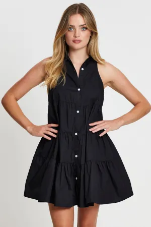Black Shirt Dress Sleeveless V Neck
