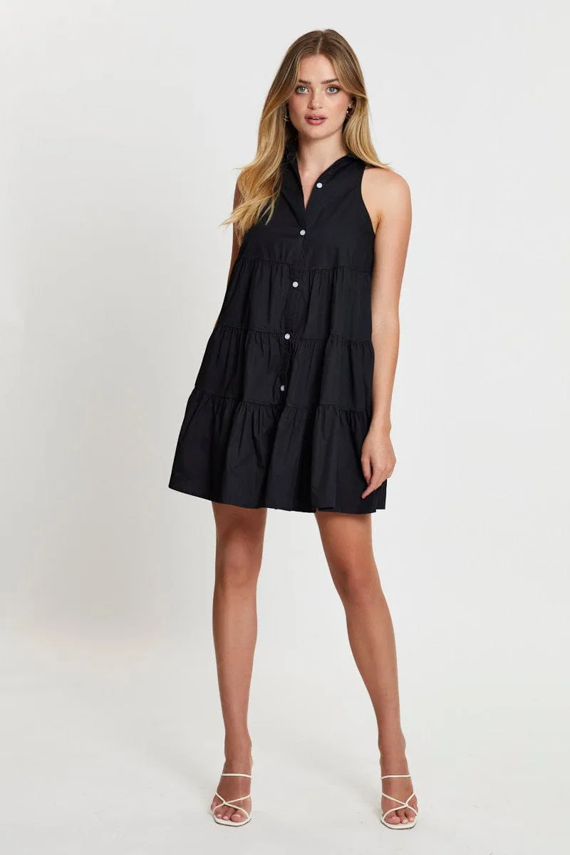 Black Shirt Dress Sleeveless V Neck