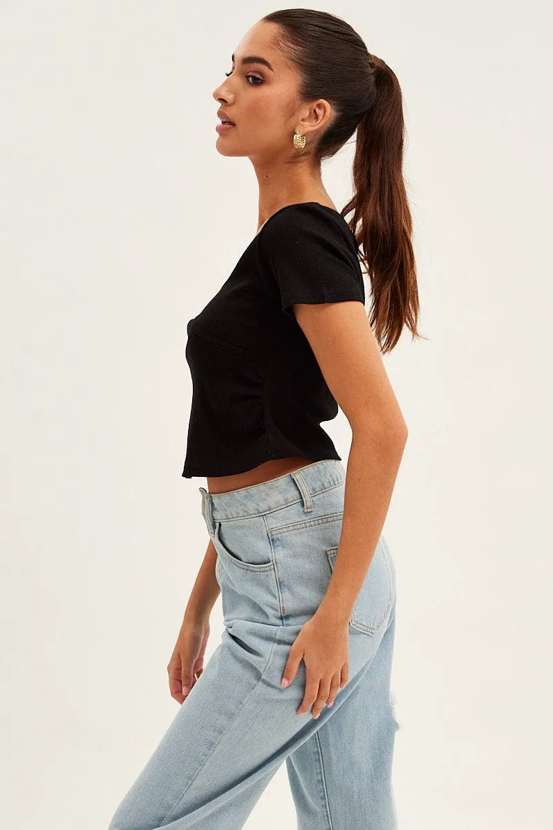 Black T Shirt Short Sleeve V Neck