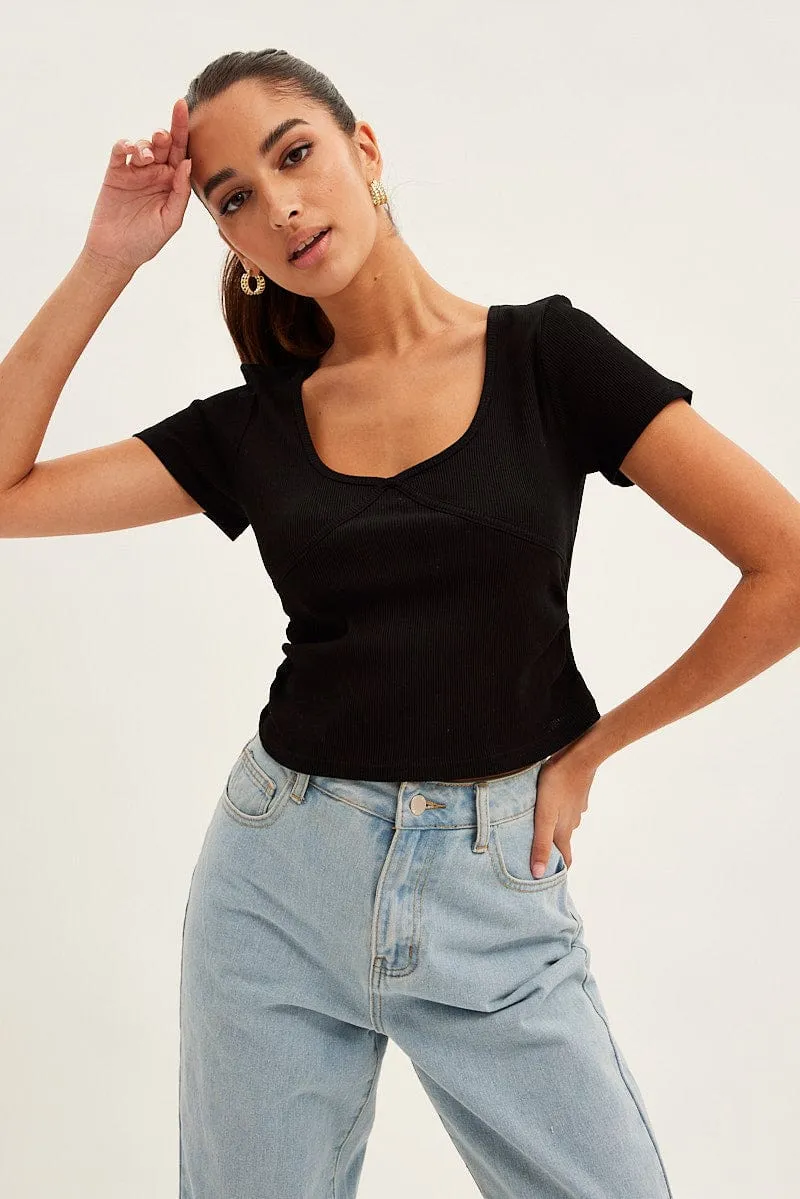 Black T Shirt Short Sleeve V Neck