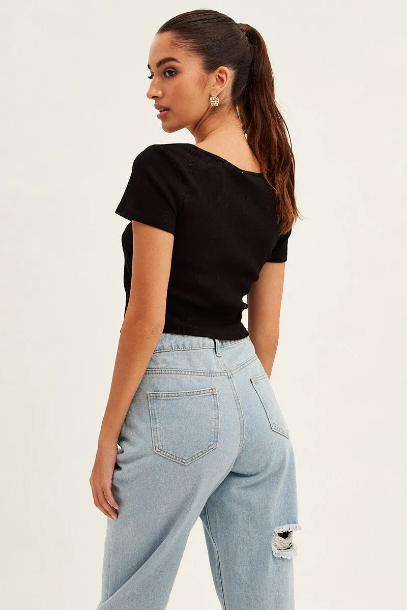 Black T Shirt Short Sleeve V Neck