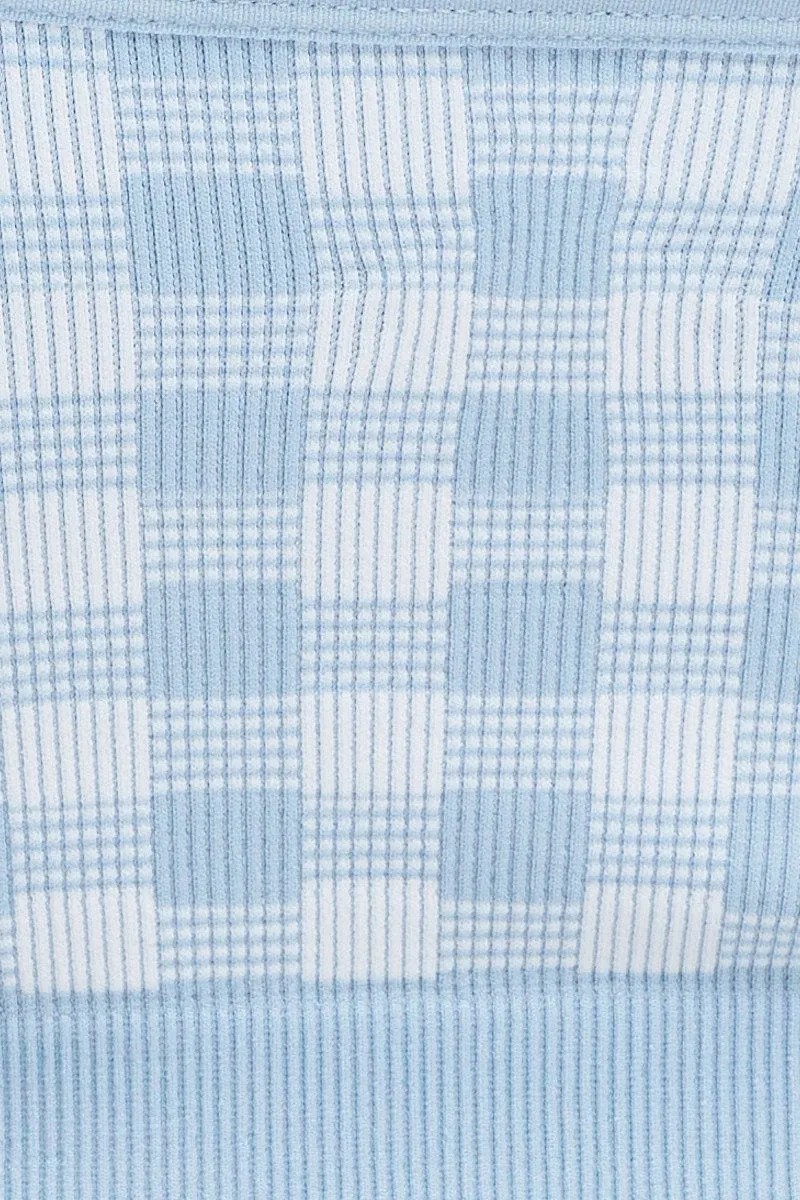 Blue Check Singlet Crop Top Seamless