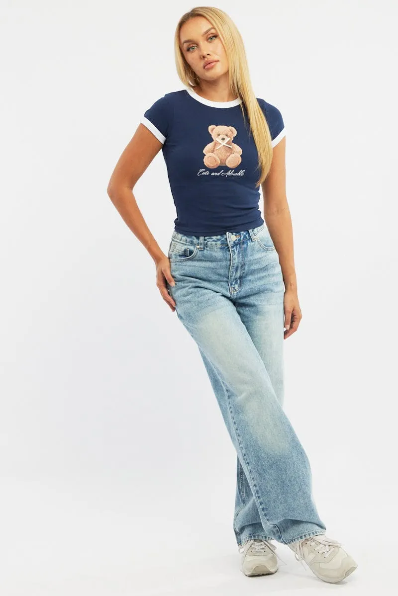 Blue Graphic Tee Short Sleeve