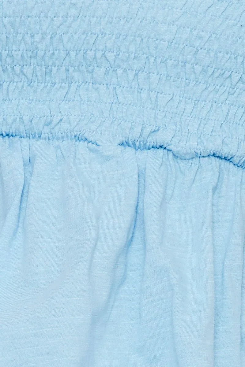 Blue Shirred Frill Hem Cami