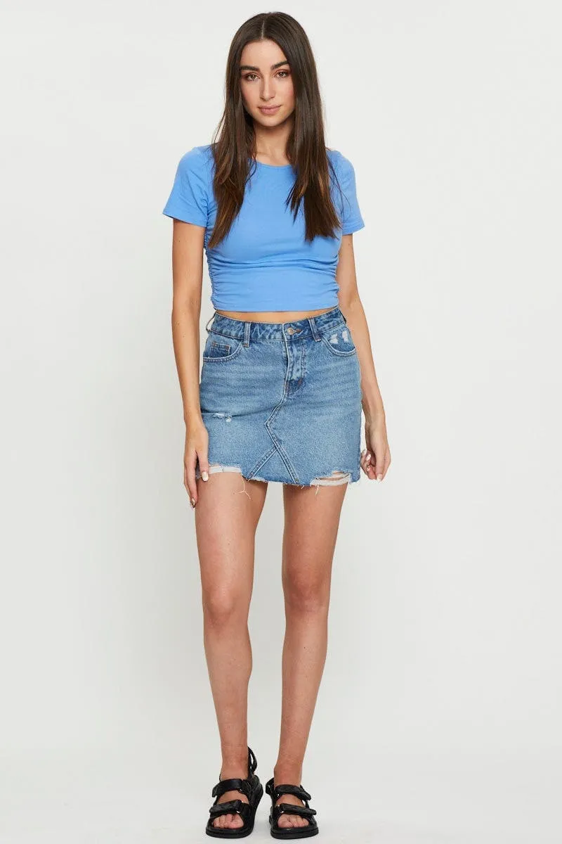 Blue T Shirt Top Short Sleeve