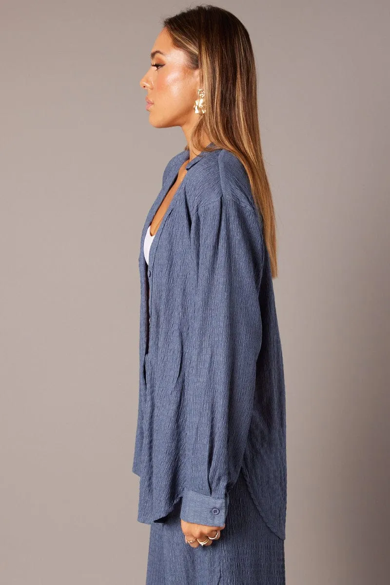 Blue Textured Shirt Long Sleeve