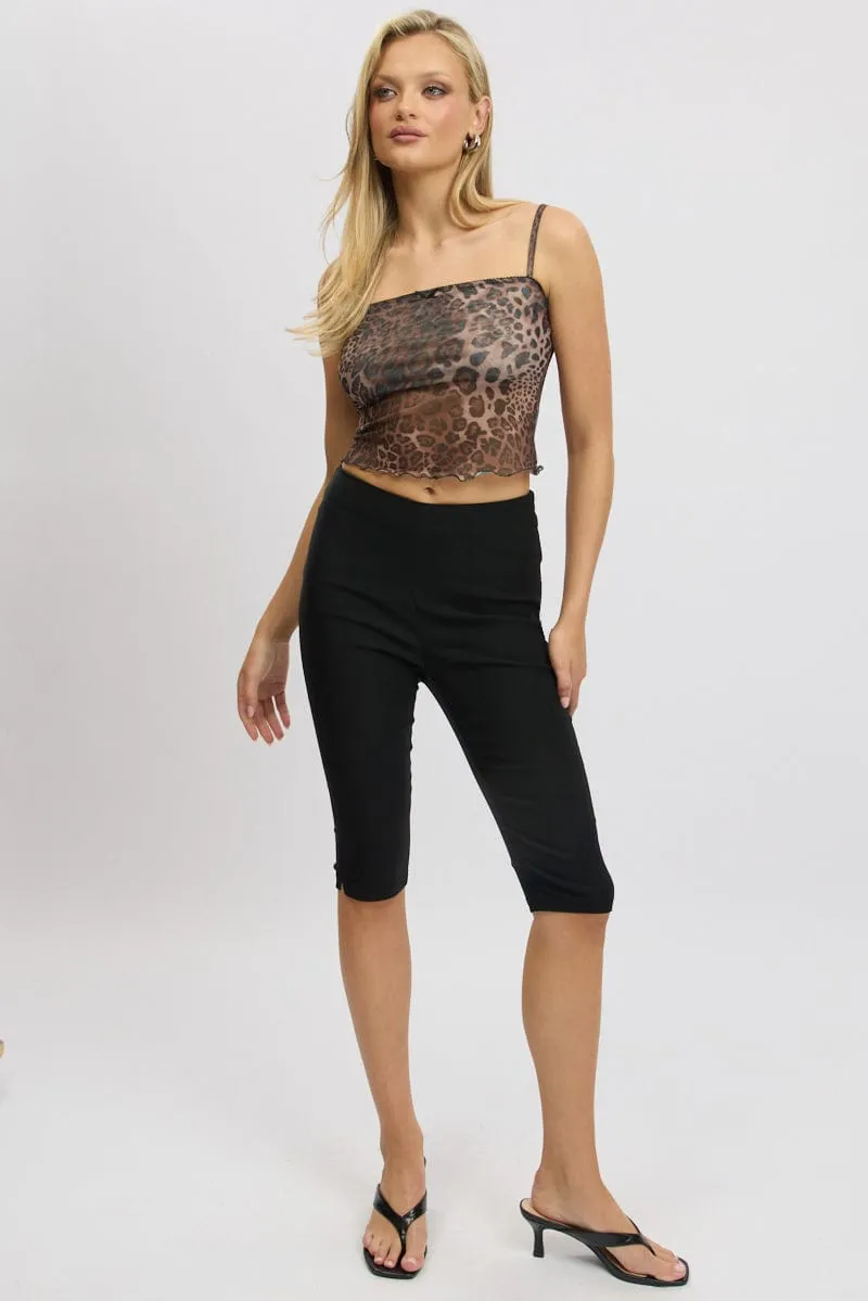 Brown Animal Print Cami Top Sleeveless Bow