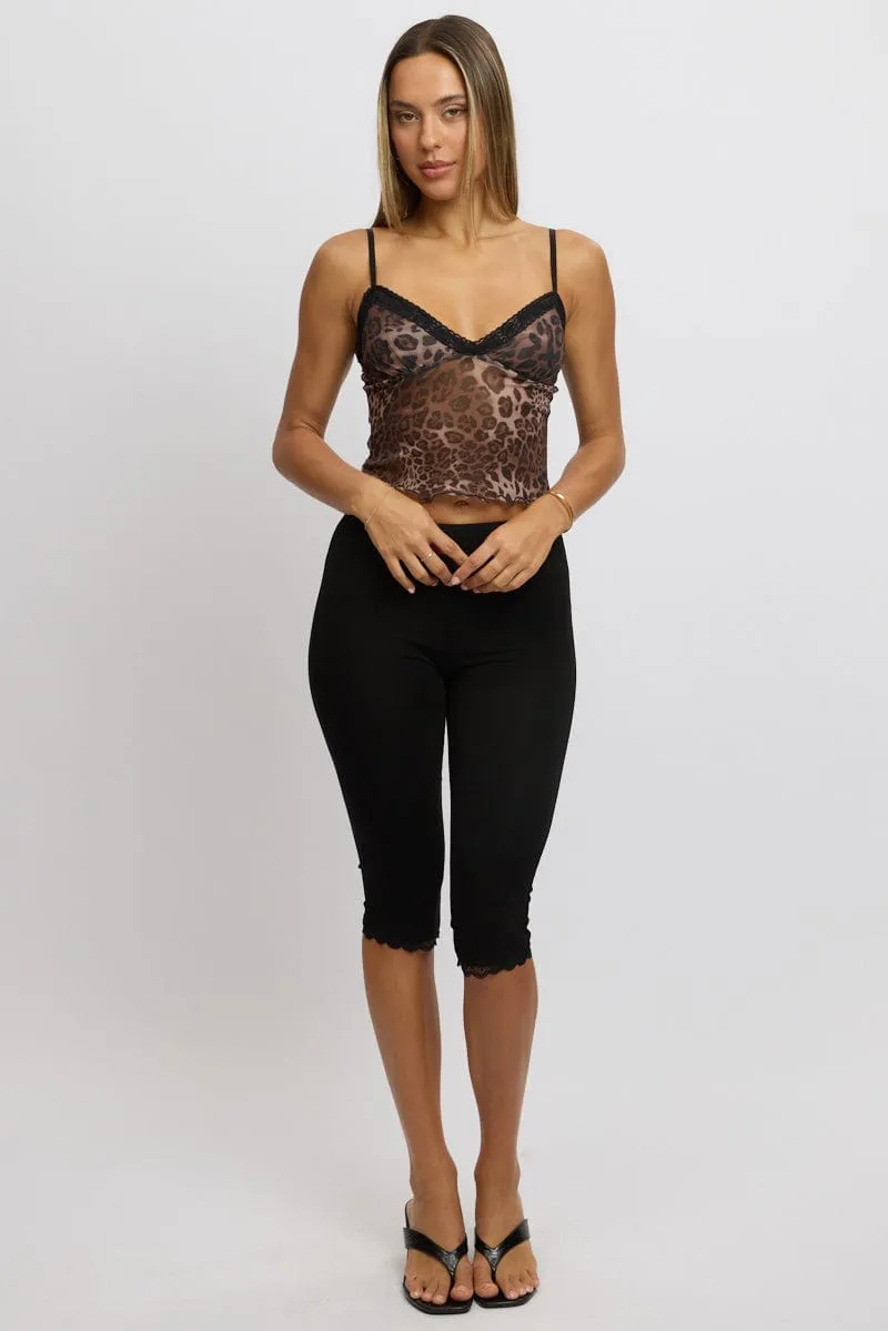 Brown Animal Print Singlet Top Mesh
