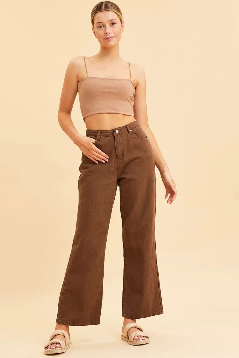 Brown Bandeau Singlet Rib Top
