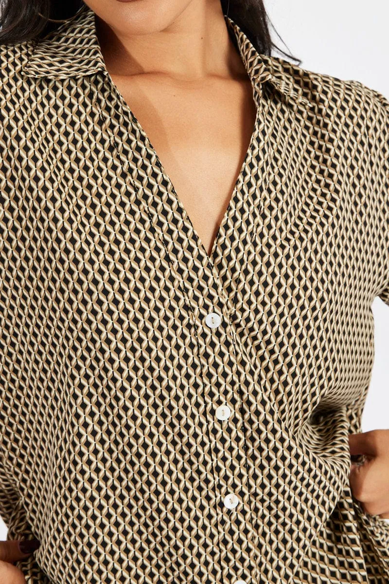Brown Geo Shirt Short Sleeve