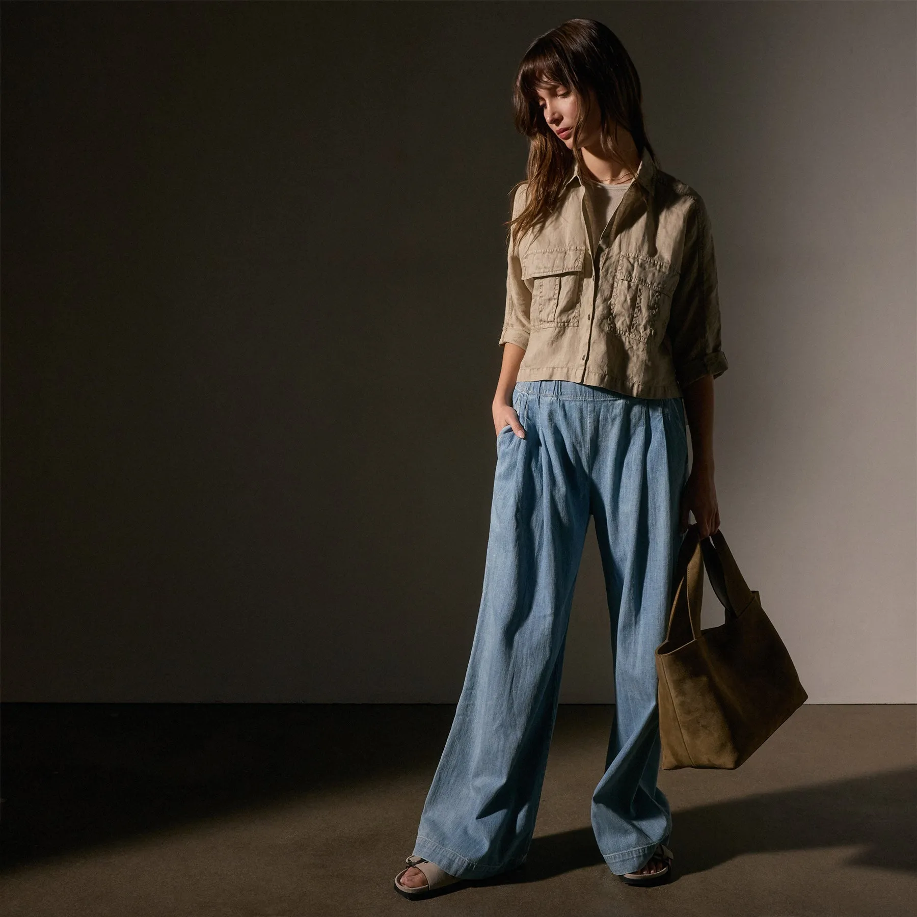 Cargo Pocket Cropped Shirt - Overcast Pigment