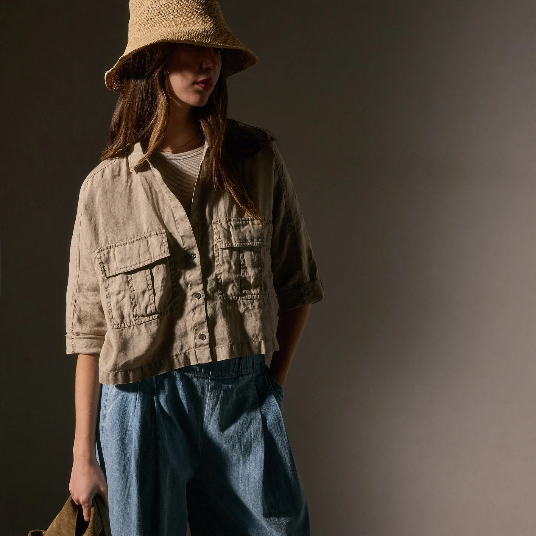 Cargo Pocket Cropped Shirt - Overcast Pigment