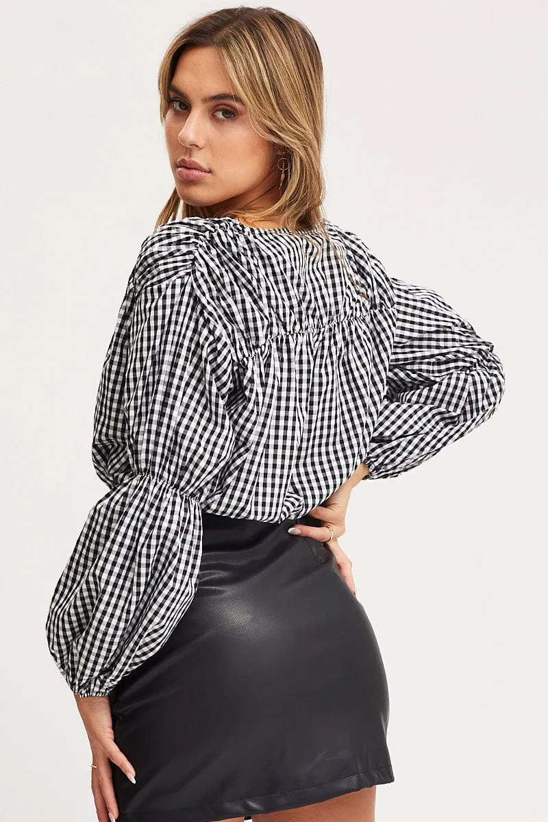 Check Crop Top Long Sleeve