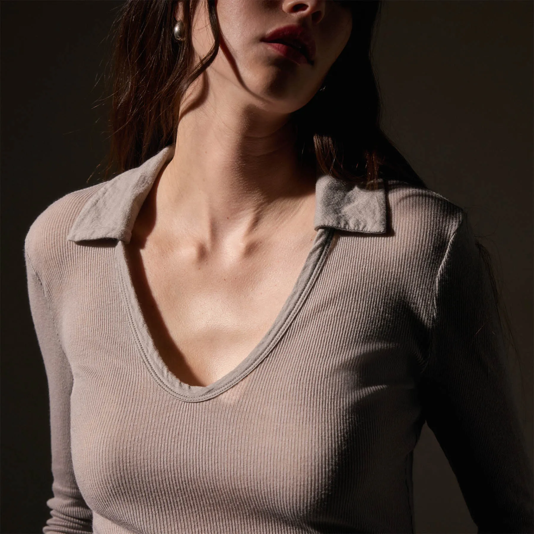Cotton Cashmere Rib Open Polo - Dapple