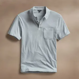 Cotton Linen Pocket Polo - Grey Sky