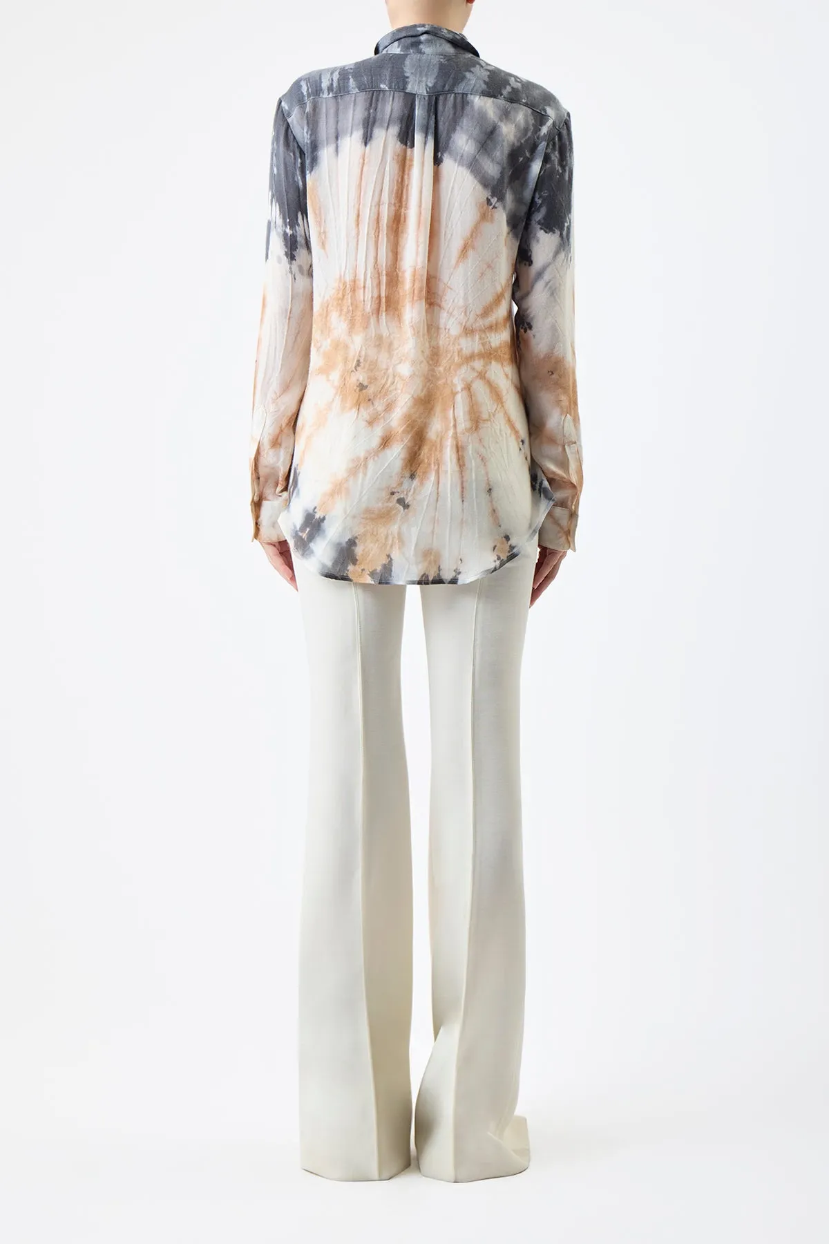 Ferrara Shirt in Camel Multi Tie Dye Cashmere Silk Gauze