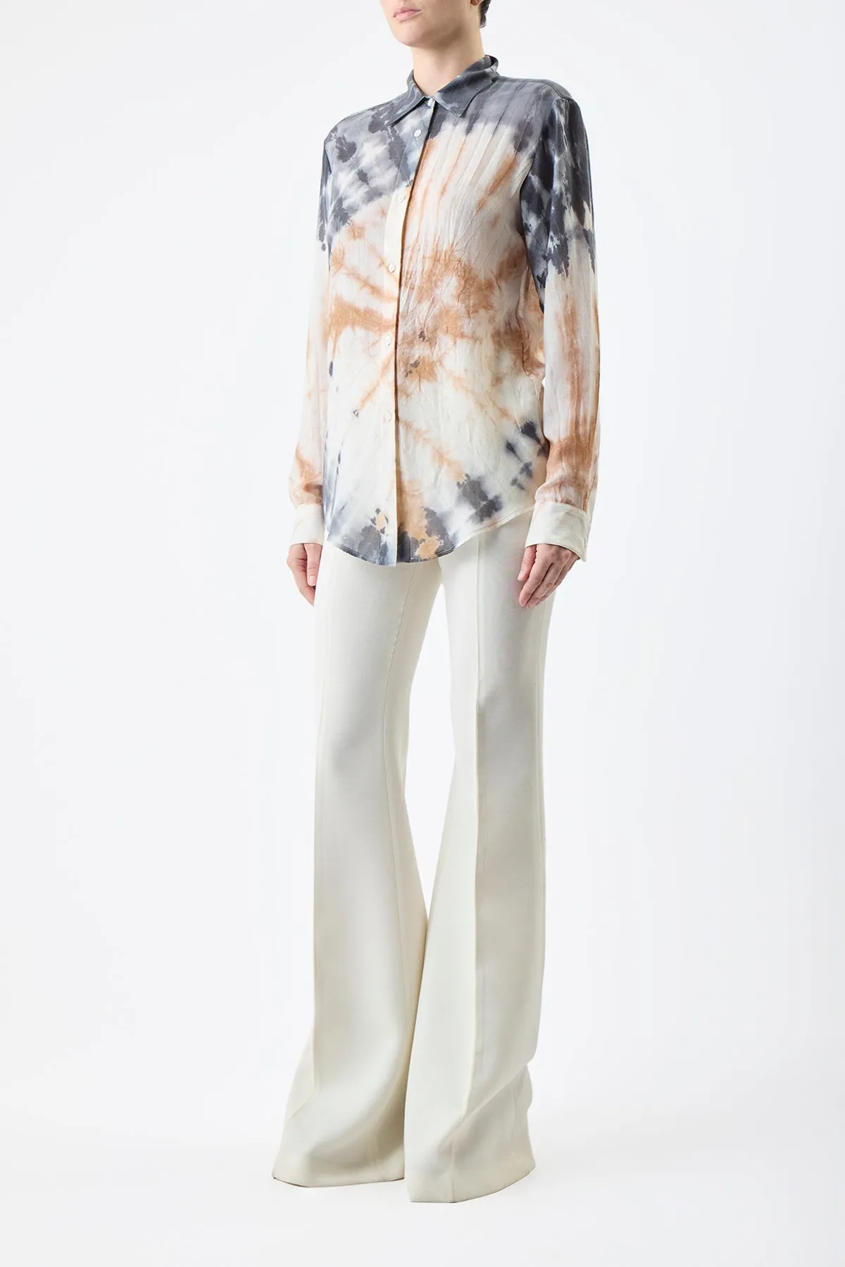 Ferrara Shirt in Camel Multi Tie Dye Cashmere Silk Gauze