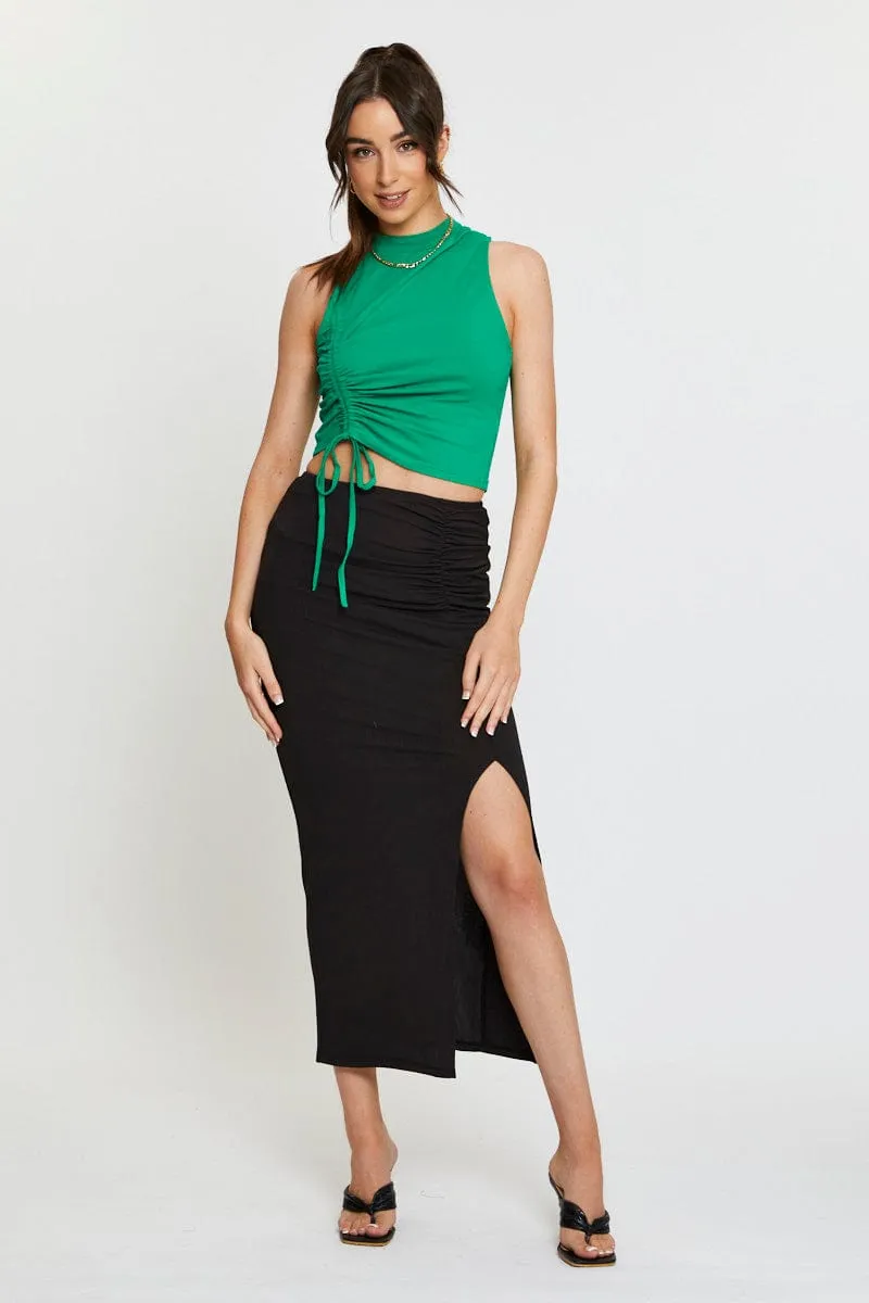 Green Crop Top Side Drawstring