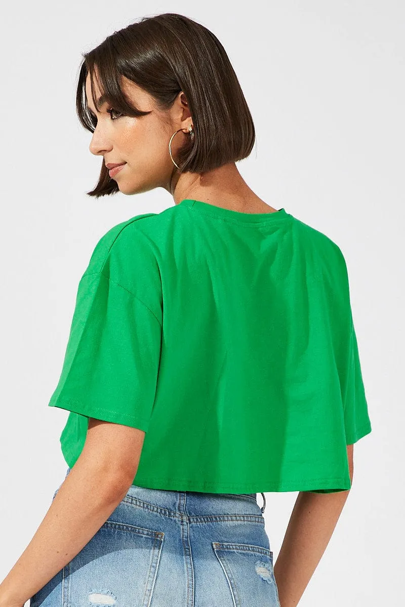 Green Print Graphic Tee Pittsburgh Crop Varsity T-shirt