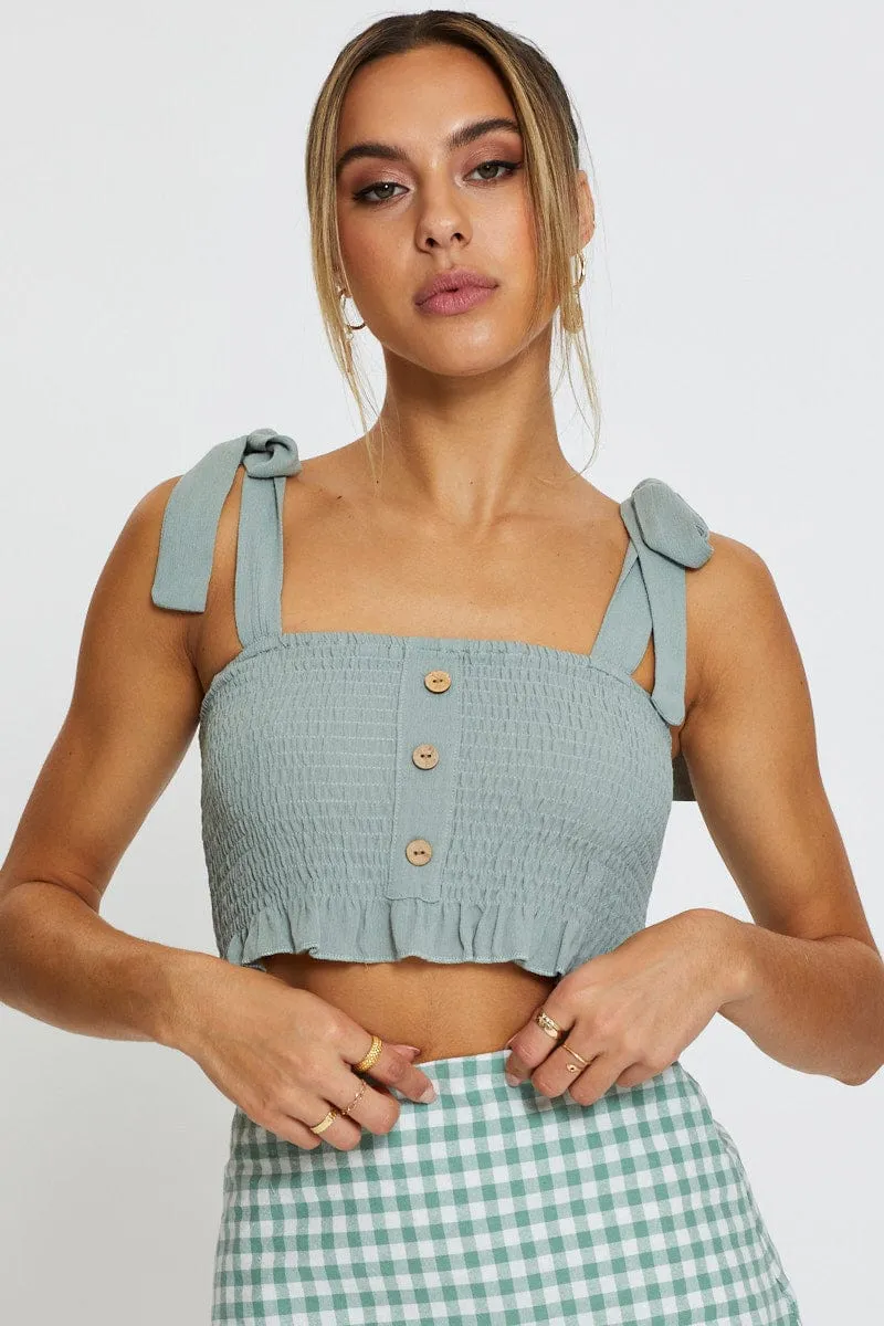 Green Singlet Top Sleeveless Tie Up