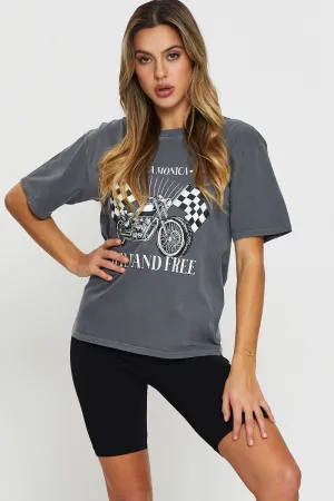 Grey Graphic T Shirt Short Sleeve