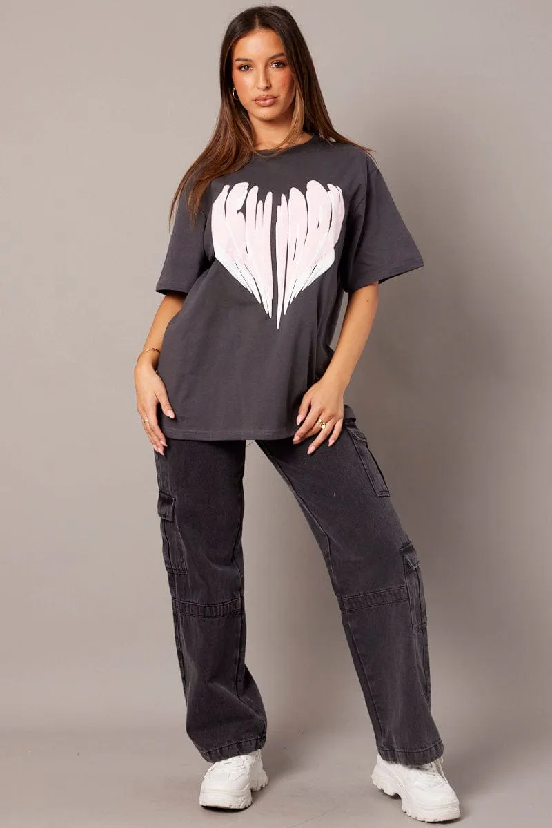 Grey Graphic Tee Short Sleeve