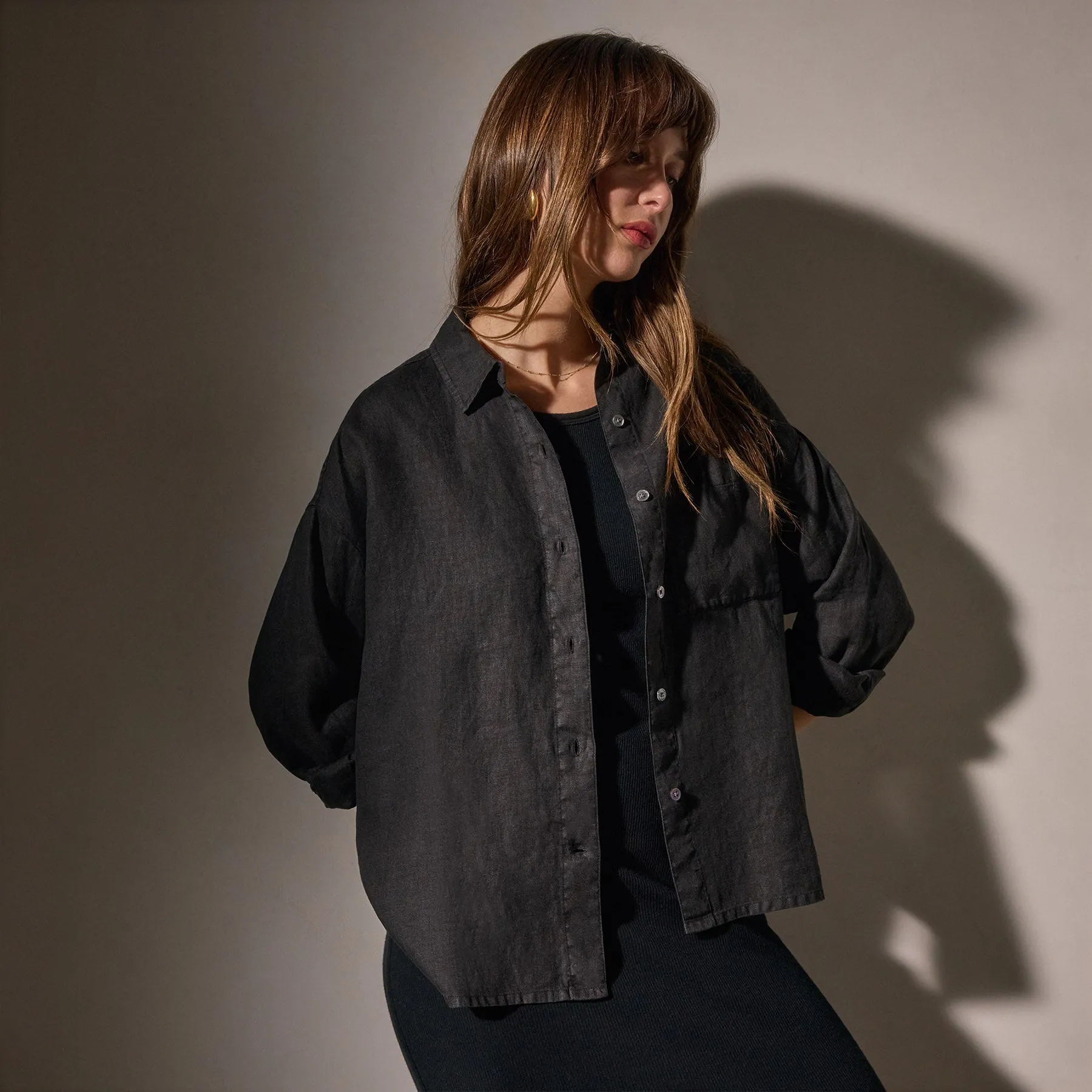 Linen Oversized Shirt - Black