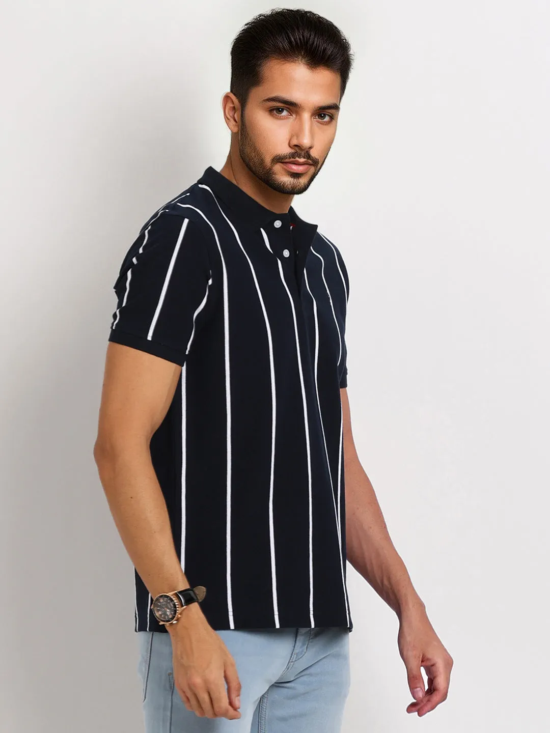 Men Striped Polo T-Shirt