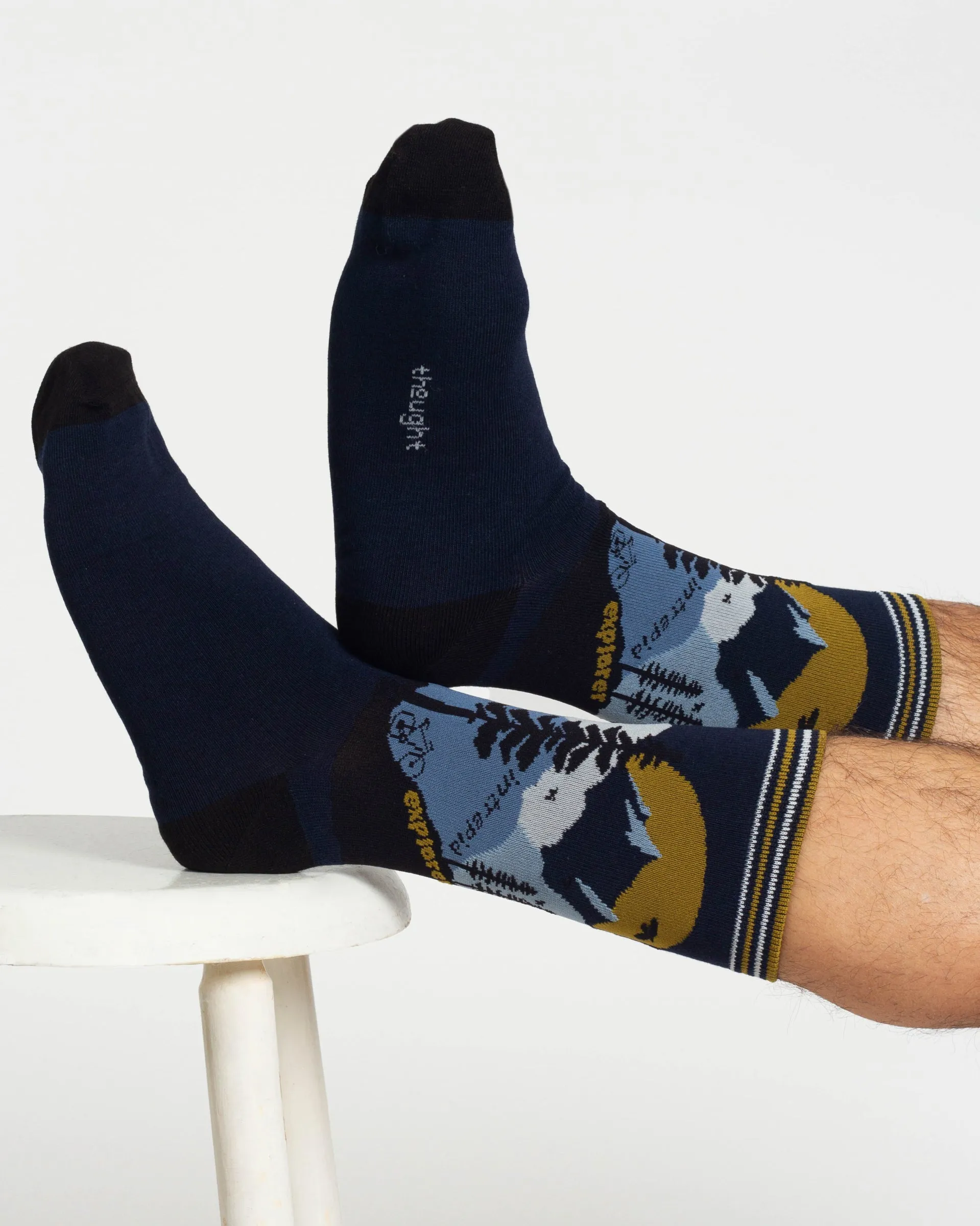 Mountain Range Bamboo Gift Box of 4 Socks - Green/Navy/Grey