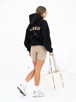 NY Crest Oversized Hoodie & Soft Shorts Set - Black & Tan