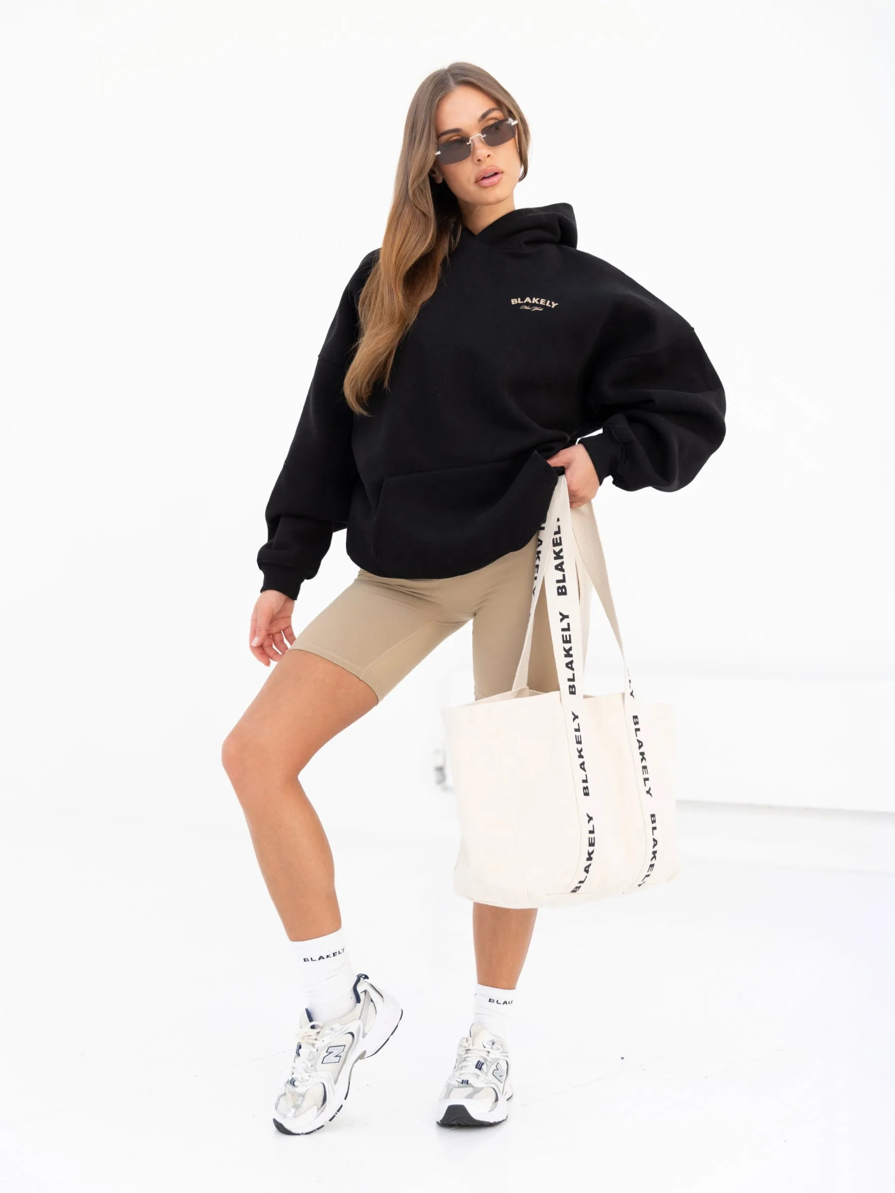 NY Crest Oversized Hoodie & Soft Shorts Set - Black & Tan