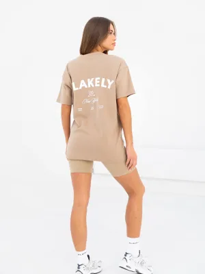 NY Crest Oversized T-Shirt & Soft Shorts Set - Tan