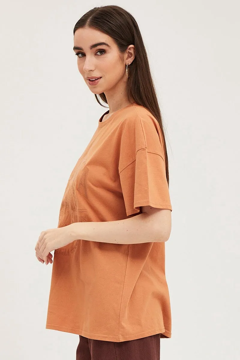 Orange Graphic T Shirt Embroided