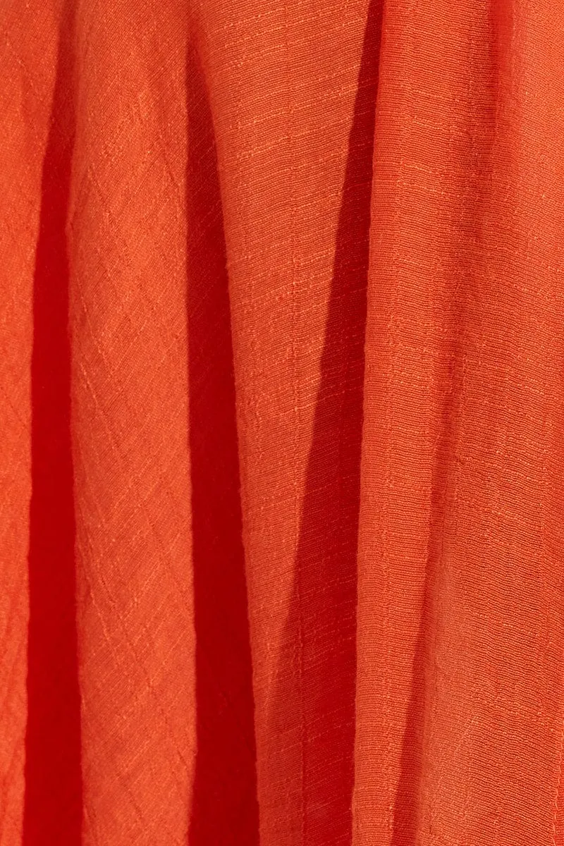 Orange Short Sleeve Shirt Collared Longline