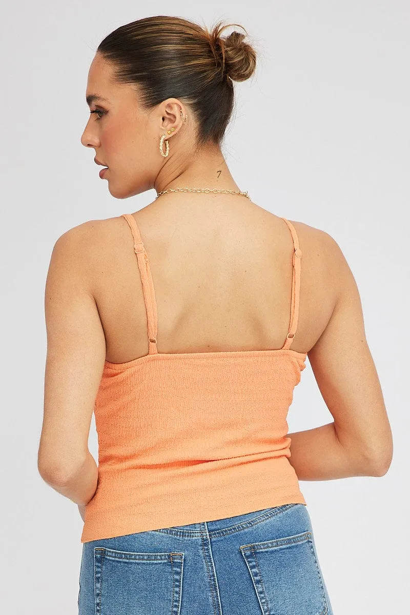Orange Singlet Top Textured Cotton