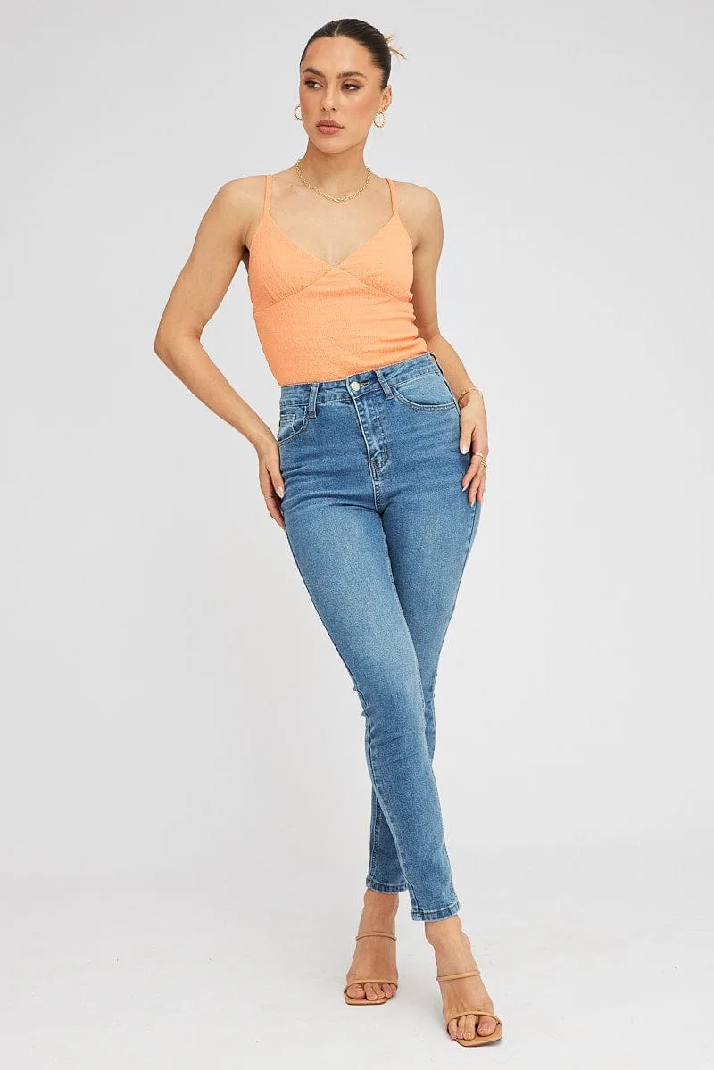 Orange Singlet Top Textured Cotton
