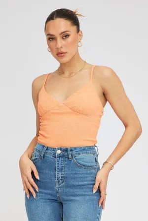 Orange Singlet Top Textured Cotton