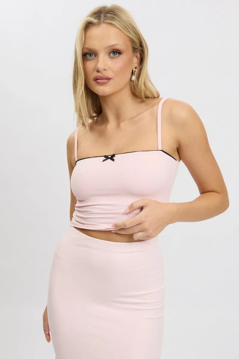 Pink Singlet Sleeveless Bow Detail
