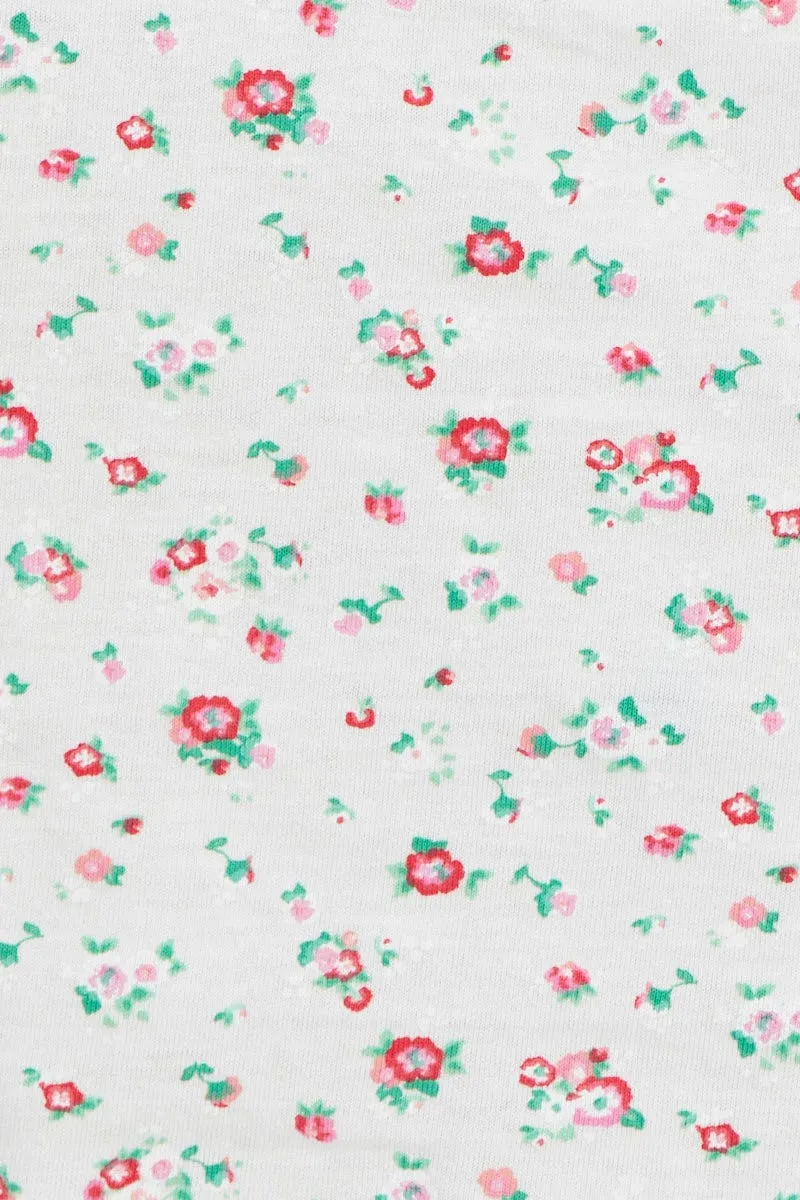 Print Jersey Ruched Floral Singlet With Drawcord