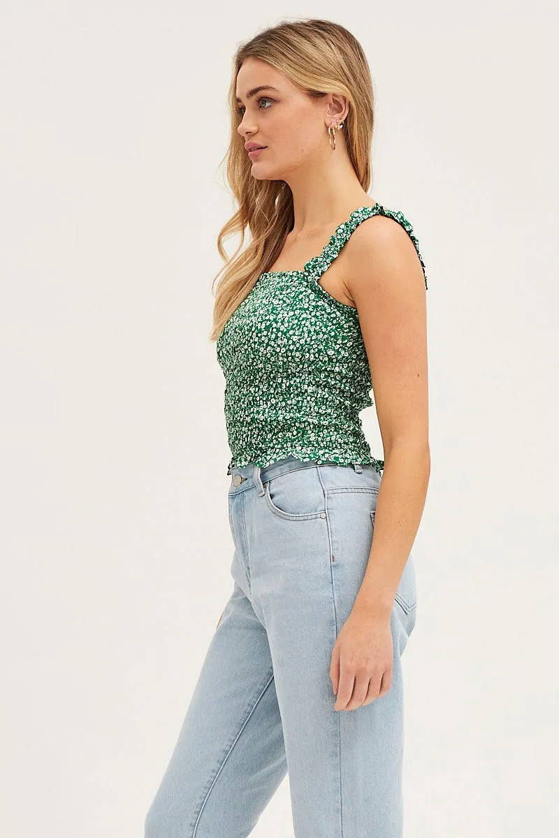 Print Ruched Singlet Sleeveless