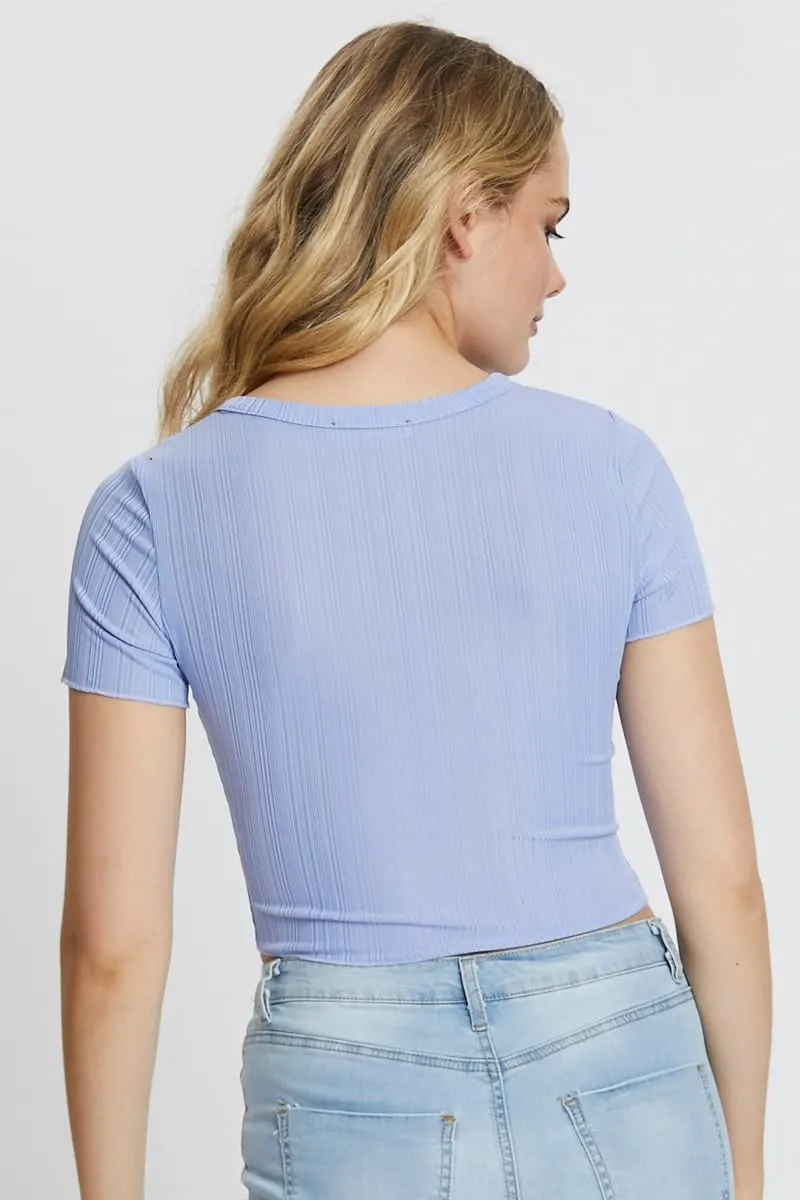 Purple Button Front Crop Tee