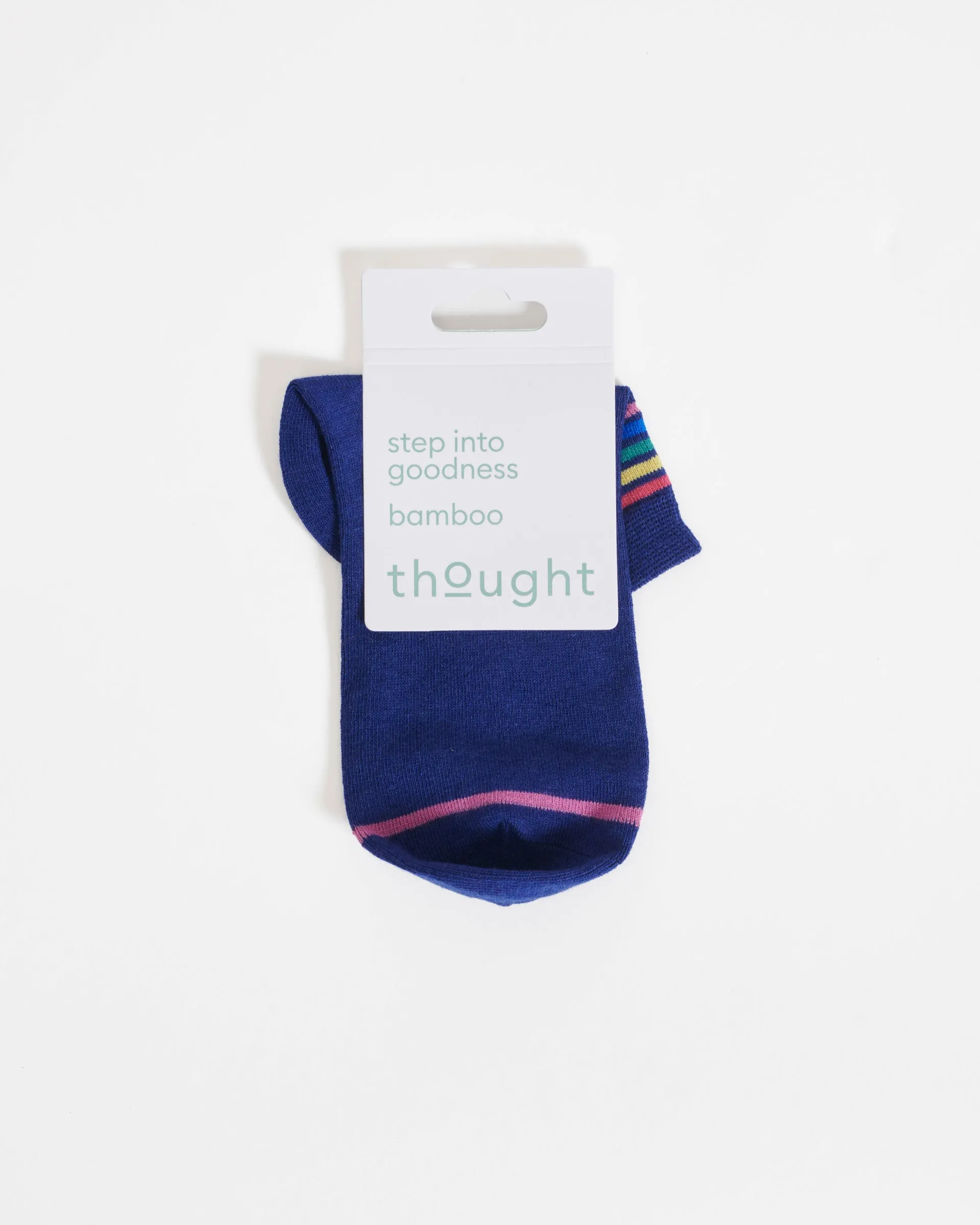 Rainbow Stripe Tipped Short Bamboo Ankle Socks - Blue Rainbow