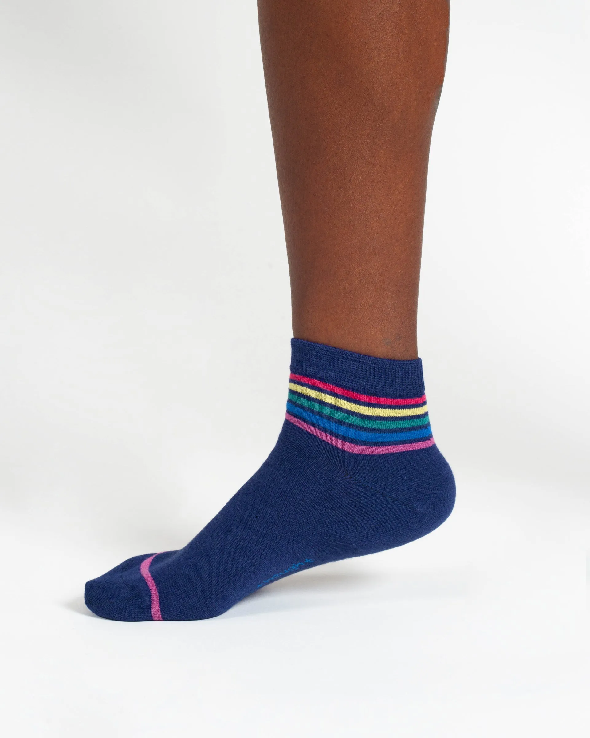 Rainbow Stripe Tipped Short Bamboo Ankle Socks - Blue Rainbow
