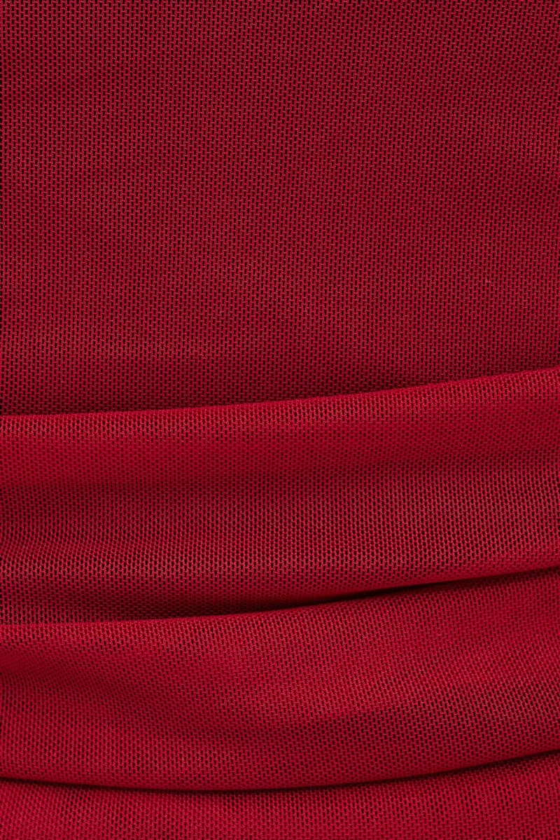 Red Abstract Singlet Lace Crop Top Ribbon Details