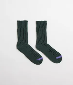 ROTOTO Chunky Ribbed Crew Socks - Dark Green / Purple