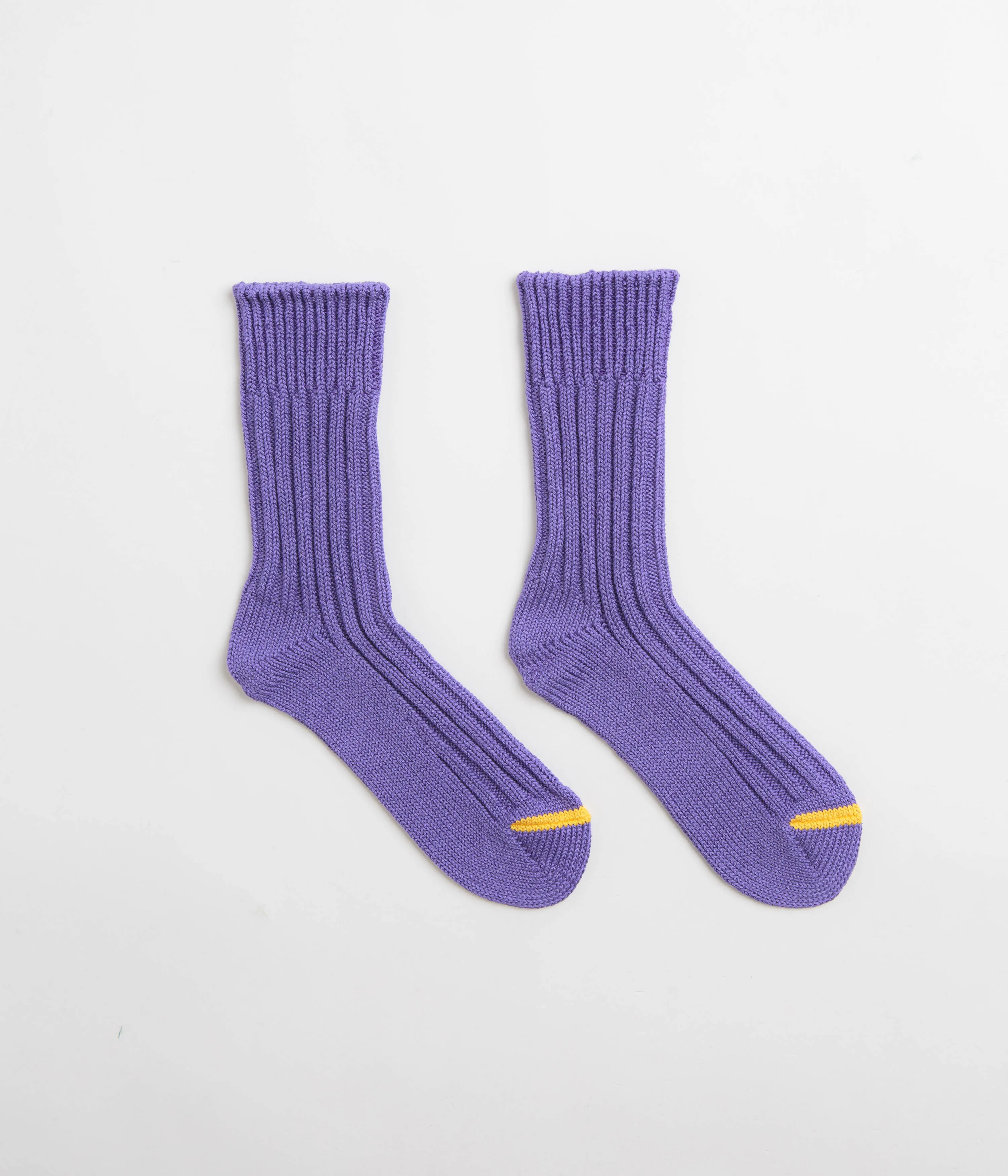 ROTOTO Chunky Ribbed Crew Socks - Purple / Yellow